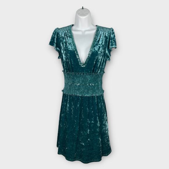 MODA International Blue Velvet Dress Sequin Embellisment Fairycore XS Gypsy - Picture 1 of 6